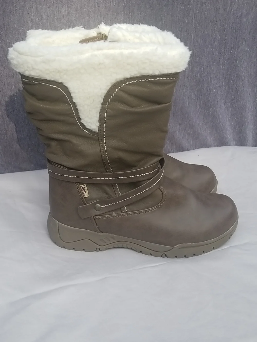 totes Taupe Winter Boots with White Faux-Shearling Cuff